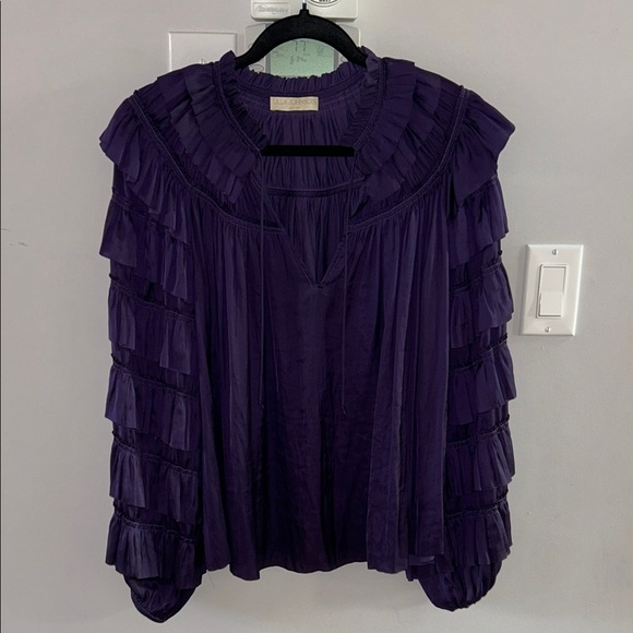 Ulla Johnson Loucy Tiered Sleeve Tie Blouse - Picture 2 of 13